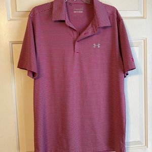 Under Armour punk and grey striped polo